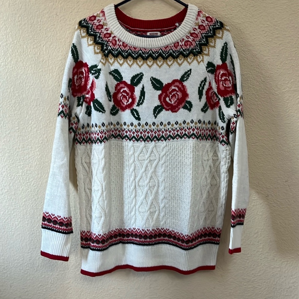 Mossimo Cable Knit Grandma Cottagecore Sweater Floral Rose M